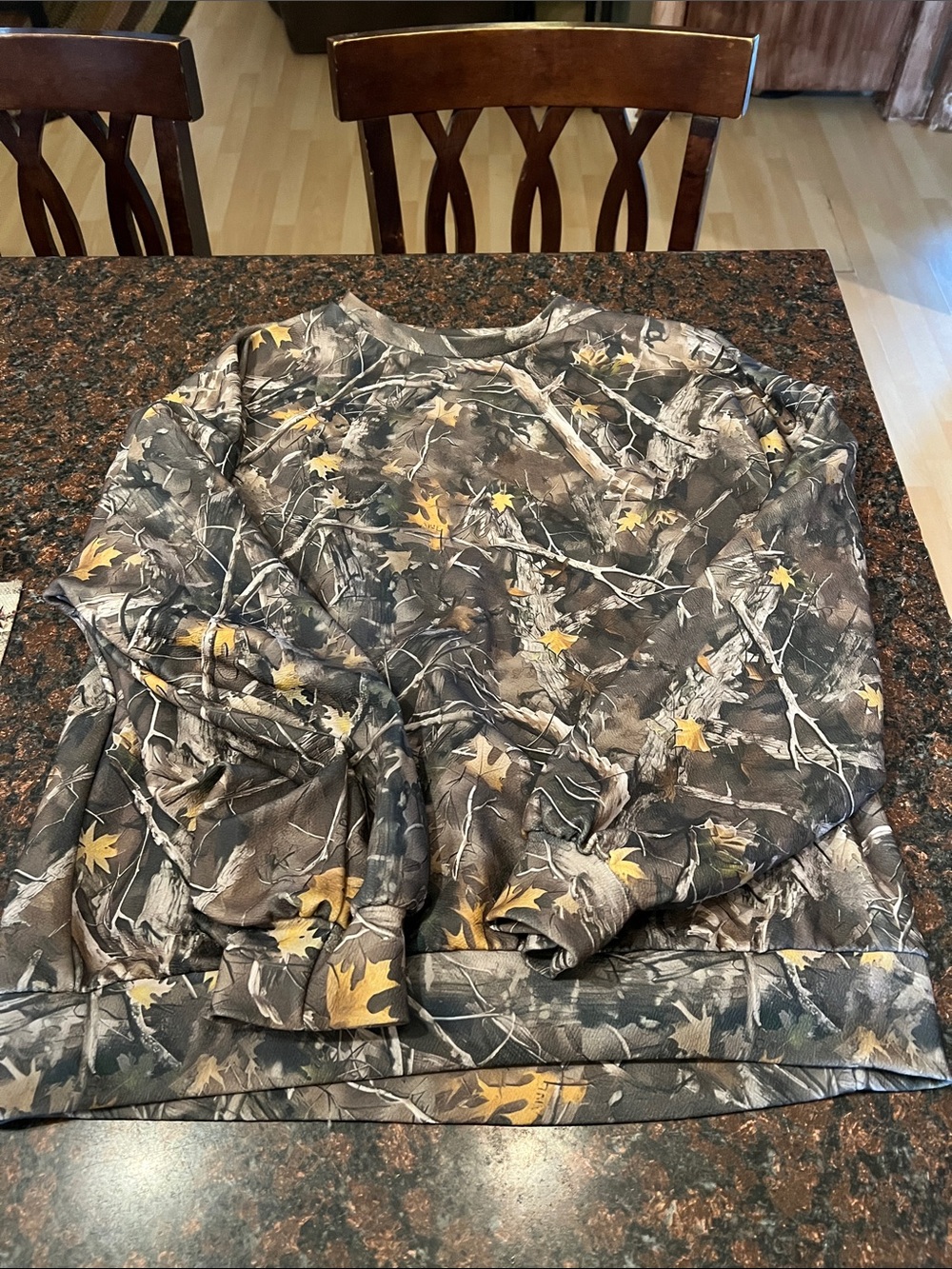 Camo Crewneck Sweatshirt with Yellow Leaf Accent